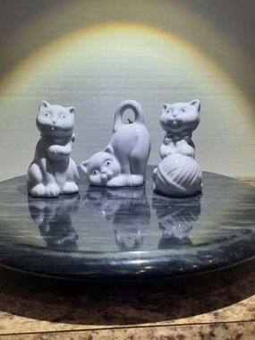 White Ceramic Cat Figurine Bell Set